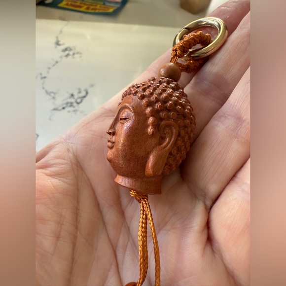 Buddah key ring wood FOB boho yoga meditation new age vintage style NEW gift - Picture 5 of 7